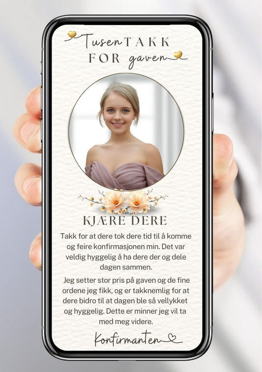 Takkekort konfirmasjon hvit elegant - personlig design med ferdig tekstforslag - KISS DEKOR