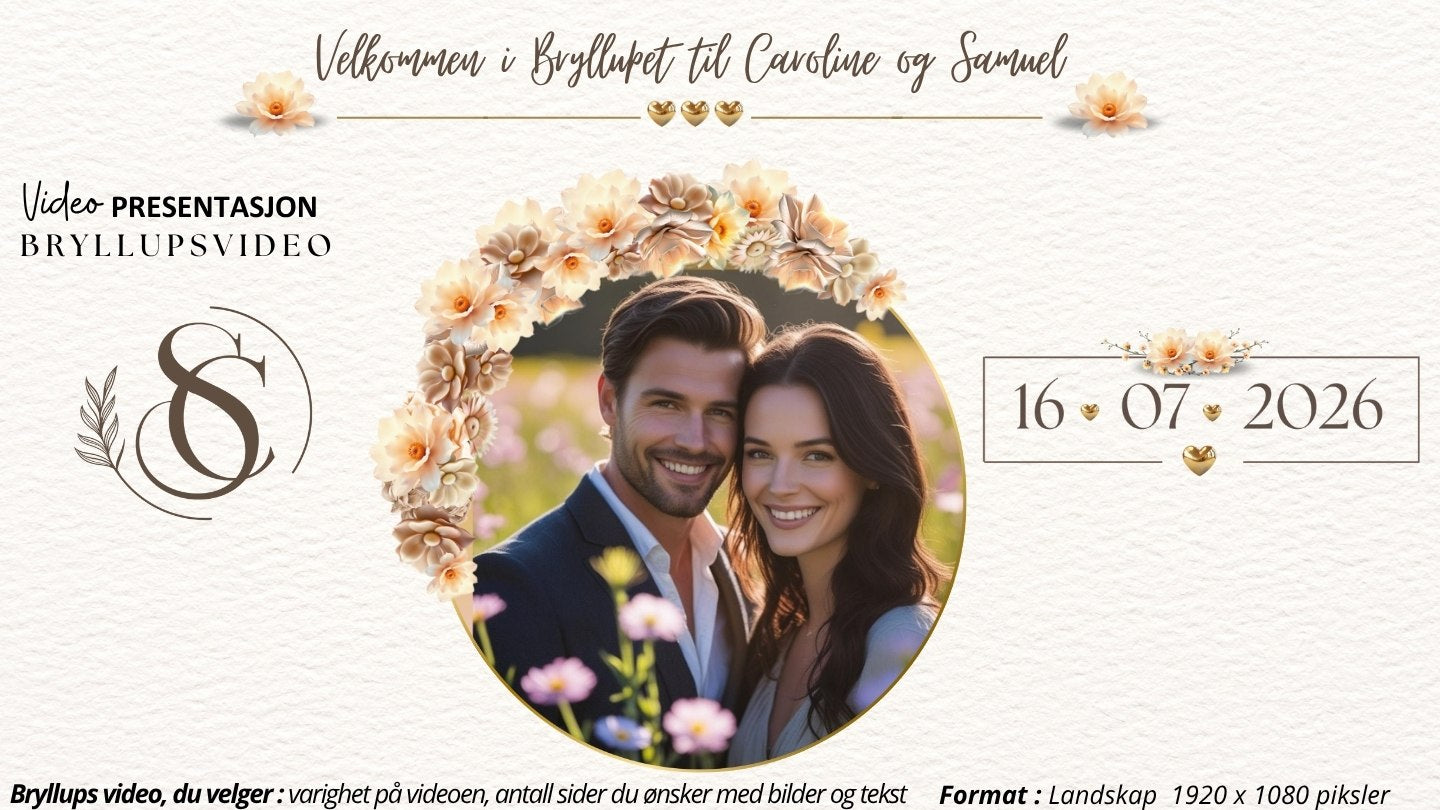 Video-presentasjon bryllupsjubileum romantisk med musikk - personlig design med ferdig tekstforslag - KISS DEKOR