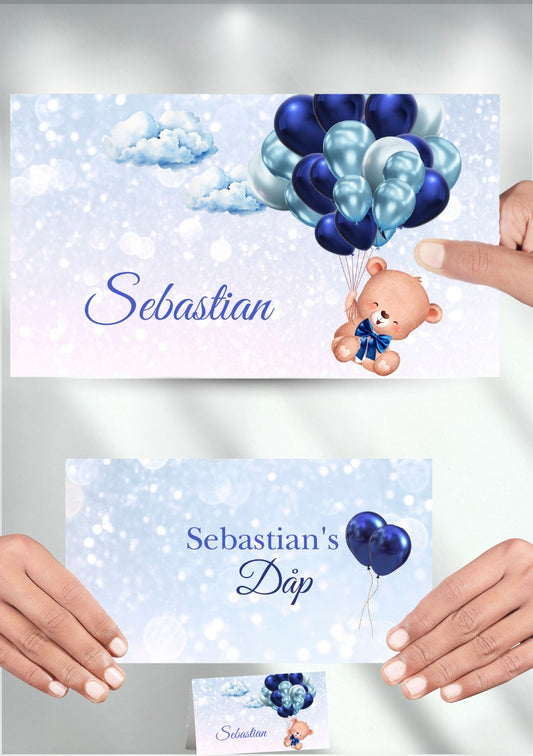 Elegant bordkort til dåp med personlig design – perfekt for dåpsfesten