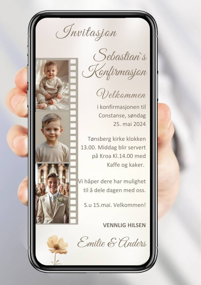 Konfirmasjonsinvitasjon minimalistisk - personlig design med ferdig tekstforslag - KISS DEKOR