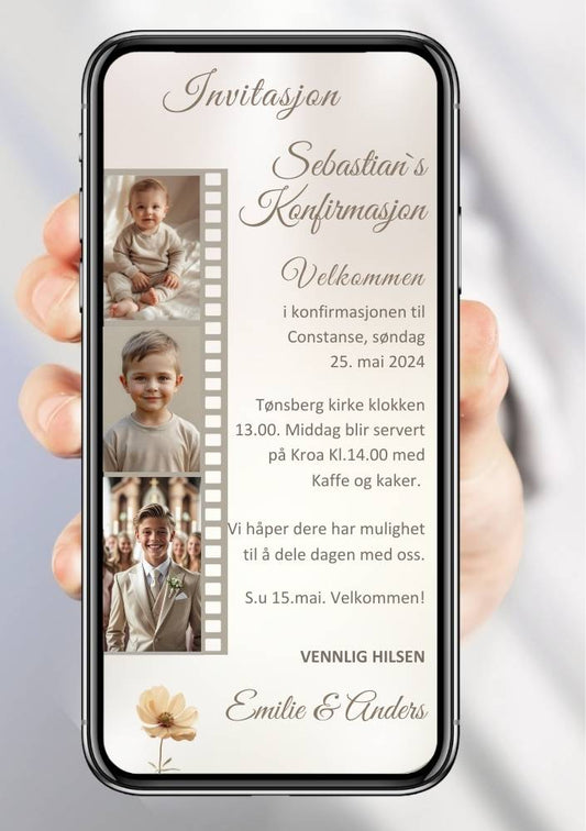 Konfirmasjonsinvitasjon minimalistisk - personlig design med ferdig tekstforslag - KISS DEKOR