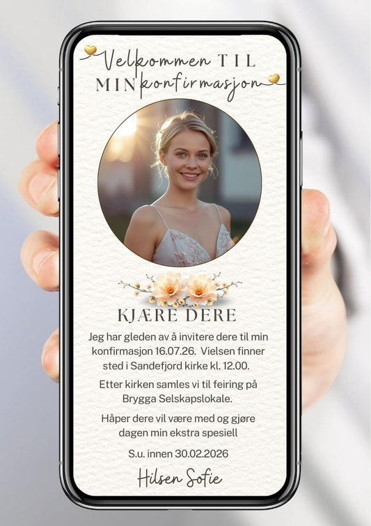 Konfirmasjonsinvitasjon minimalistisk - personlig design med ferdig tekstforslag - KISS DEKOR