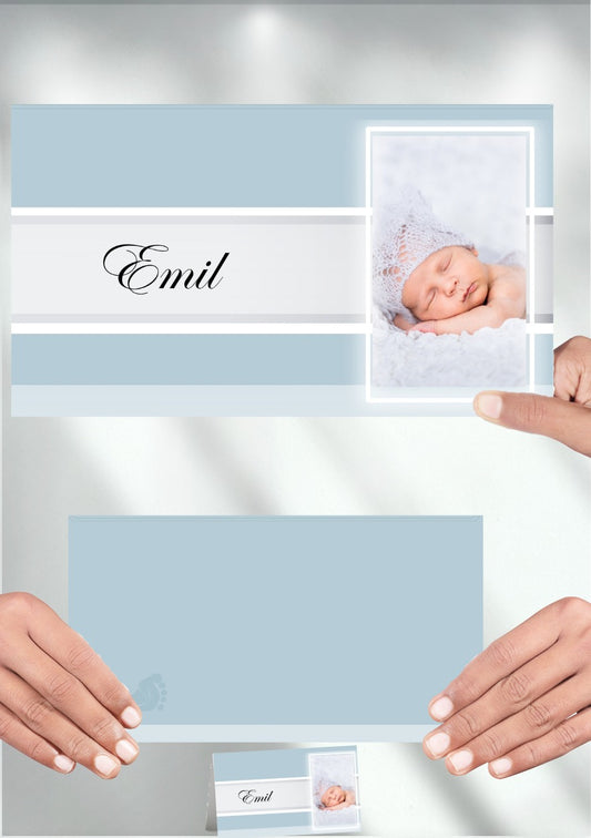 Minimalistisk bordkort til dåp med personlig design – perfekt for dåpsfesten