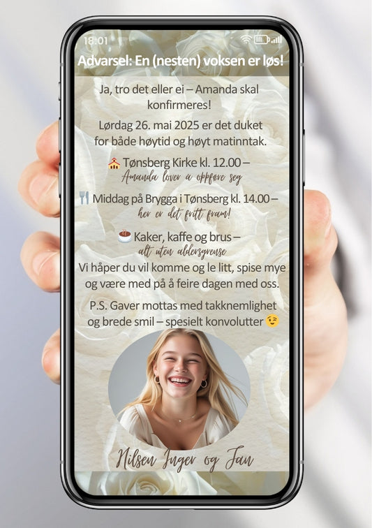 Konfirmasjonsinvitasjon minimalistisk - personlig design med ferdig tekstforslag - KISS DEKOR