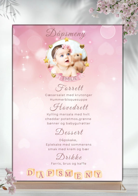 Meny til dåp og navnefest - personlig og elegant design - KISS DEKOR
