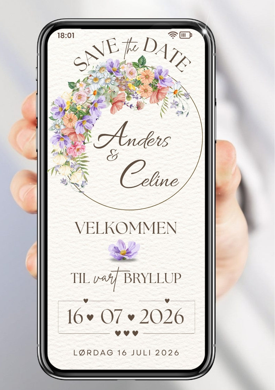 Save the Date akvarell - personlig og elegant. Ferdig tekstforslag - KISS DEKOR