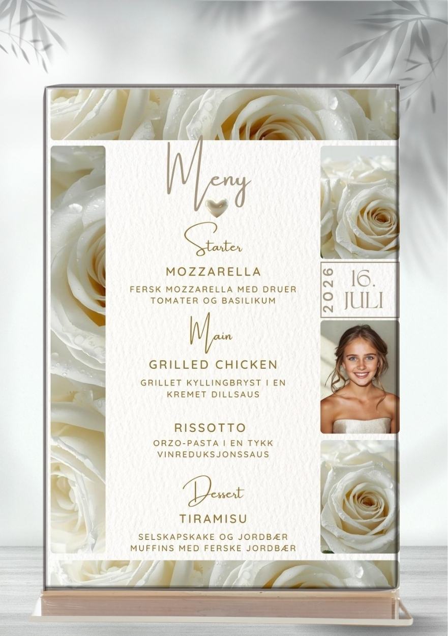 Meny til konfirmasjon - personlig og elegant design - KISS DEKOR