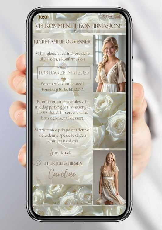 Konfirmasjonsinvitasjon minimalistisk - personlig design med ferdig tekstforslag - KISS DEKOR