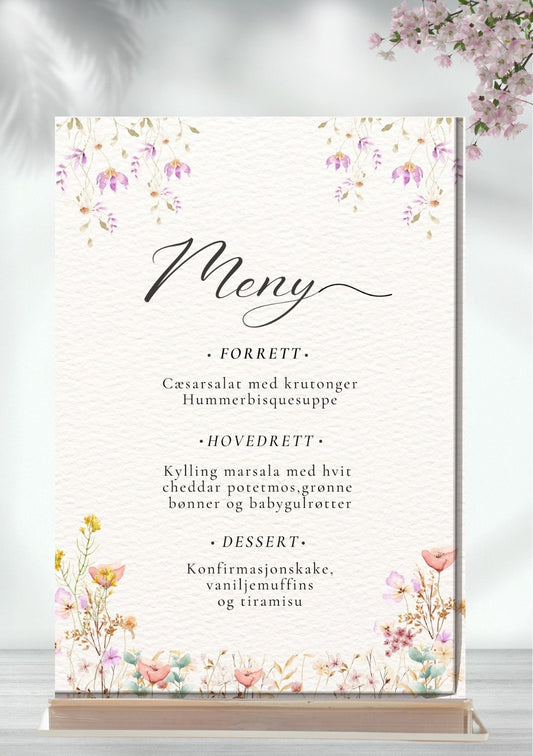 Meny til arrangementer elegant - personlig og elegant design - KISS DEKOR