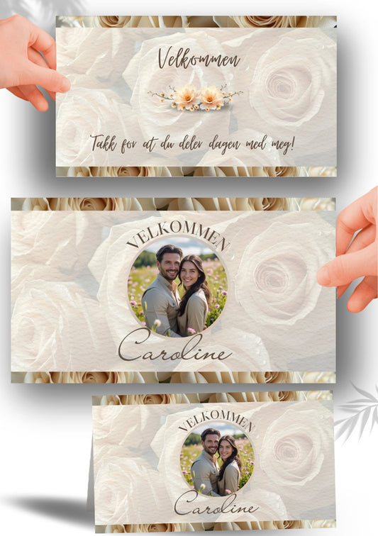 Utskrivbart bordkort bryllup med moderne design og tilpasset tekst