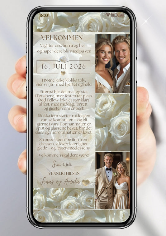 Bryllupsinvitasjon collage romantisk - personlig design med ferdig tekstforslag - KISS DEKOR