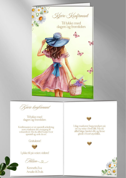 Konfirmasjonsgratulasjon romantisk - personlig design med ferdig tekstforslag - KISS DEKOR