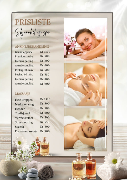 Prisliste spa og massasje – elegant meny for velvære