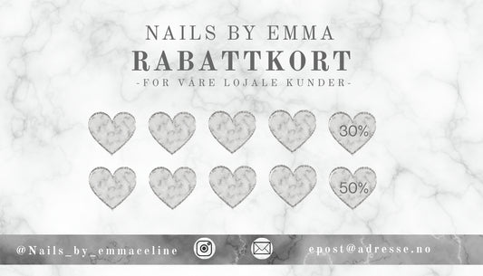 Utskrivbare rabattkort med tilpasset design og tekst