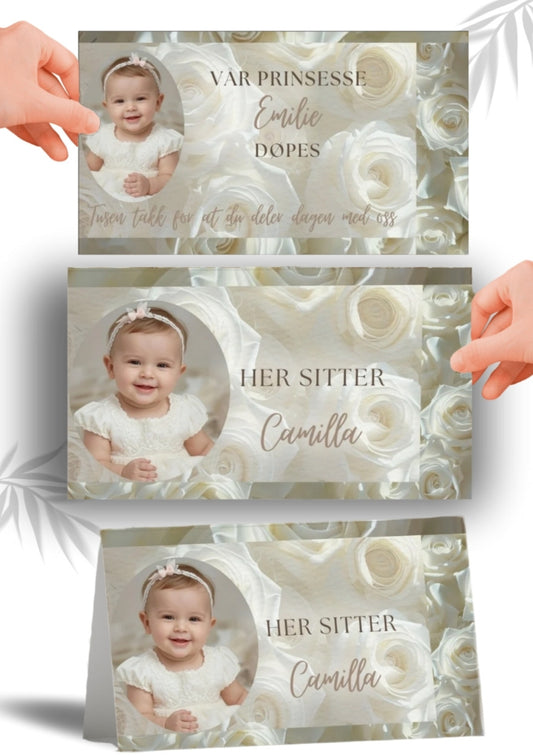 Elegant bordkort til dåp med personlig design – perfekt for dåpsfesten