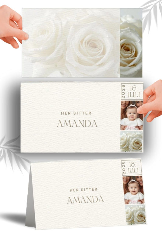 Elegant bordkort til dåp med personlig design – perfekt for dåpsfesten