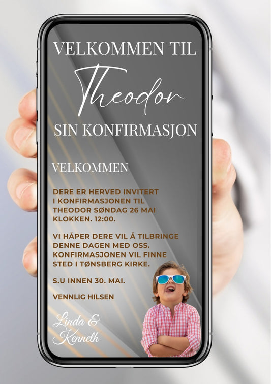 Konfirmasjonsinvitasjon klassisk - personlig design med ferdig tekstforslag - KISS DEKOR