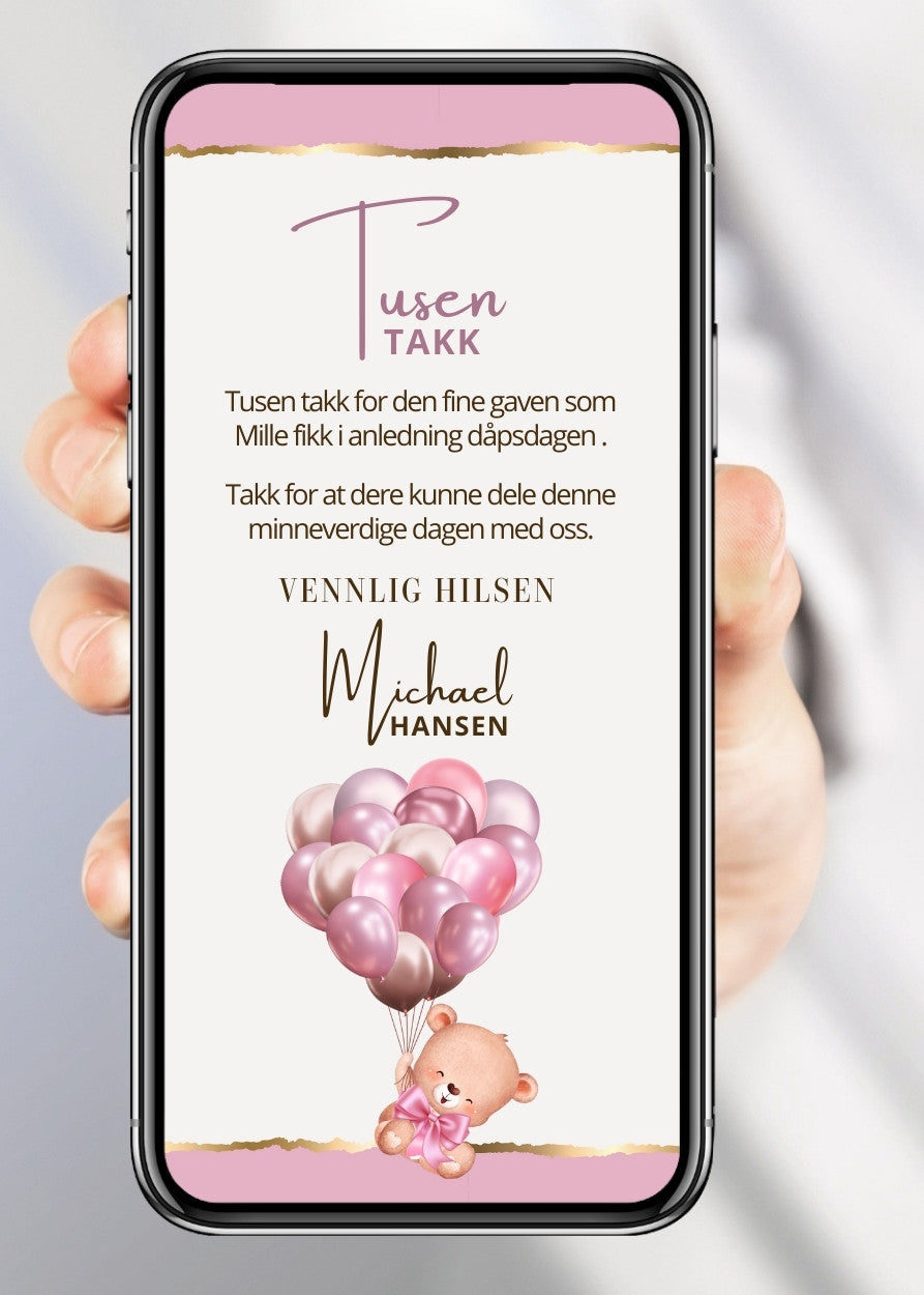 Bamse dåp og navnefest takkekort