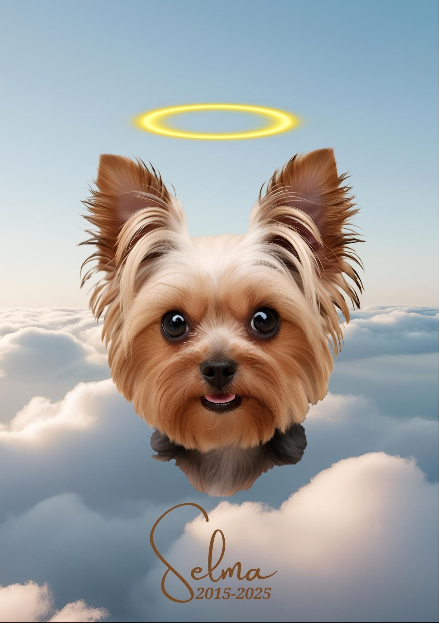 Minneportrett av kjæledyr - Milo med glorie nærbilde i skyene fra KISS DEKOR