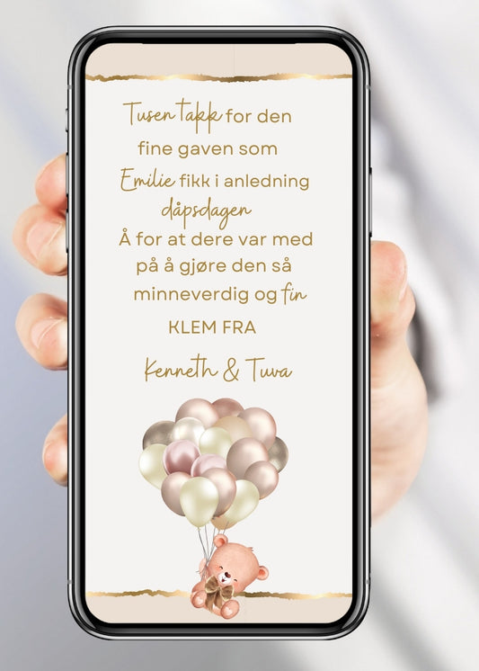 Dåp takkekort beige med ballong
