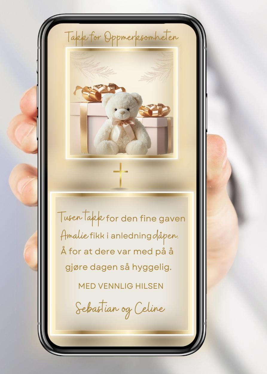 Takkekort til dåp gulldetaljer