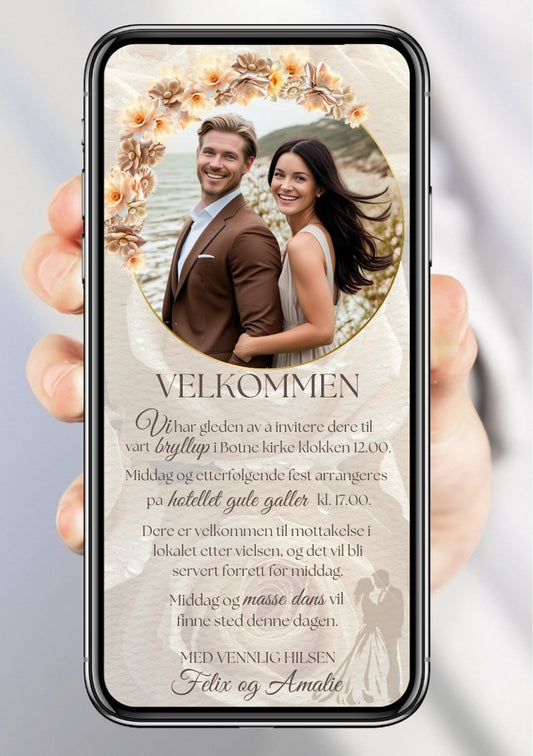 Bryllupsinvitasjon beige formell- personlig design med ferdig tekstforslag - KISS DEKOR