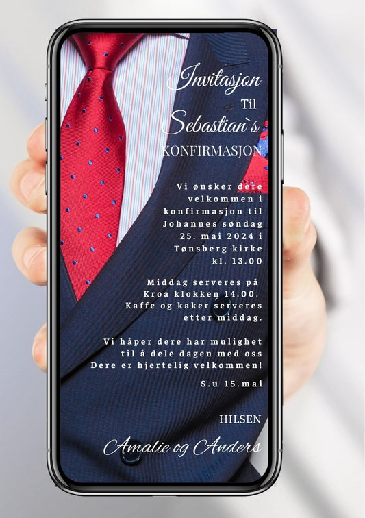 Konfirmasjonsinvitasjon klassisk - personlig design med ferdig tekstforslag - KISS DEKOR