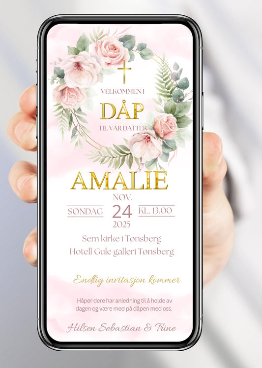 Dåpsinvitasjon eksklusiv - personlig og elegant. Ferdig tekstforslag - KISS DEKOR