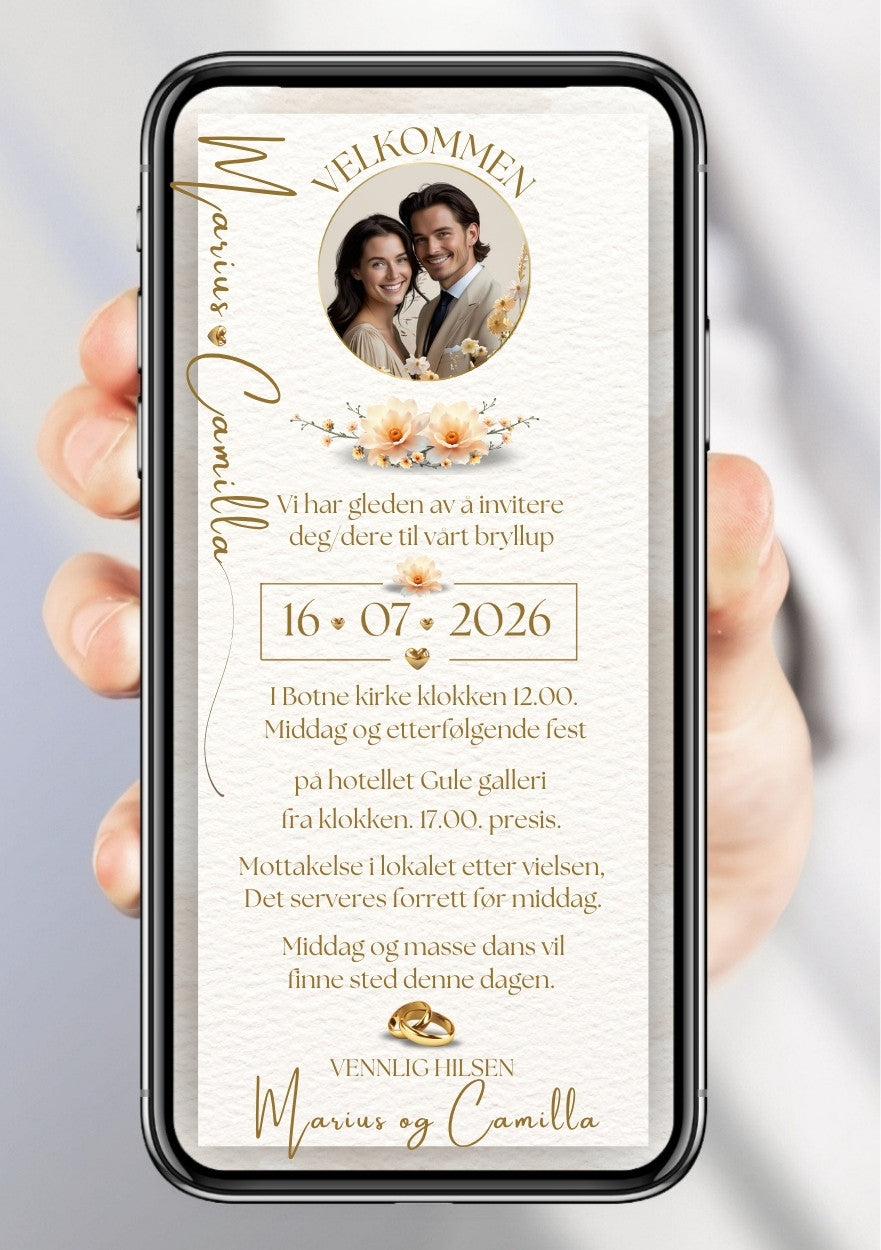 Bryllupsinvitasjon med bilde romantisk - personlig design med ferdig tekstforslag - KISS DEKOR
