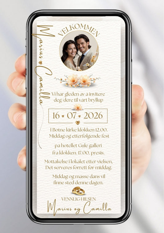 Bryllupsinvitasjon med bilde romantisk - personlig design med ferdig tekstforslag - KISS DEKOR