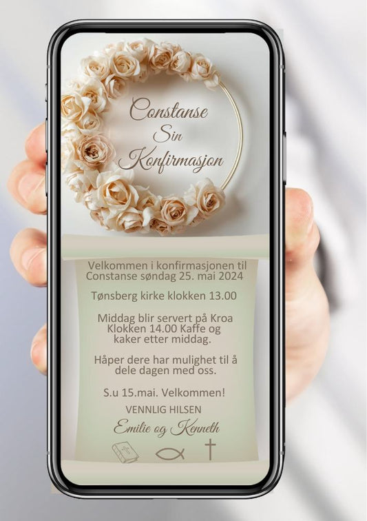 Konfirmasjonsinvitasjon minimalistisk - personlig design med ferdig tekstforslag - KISS DEKOR
