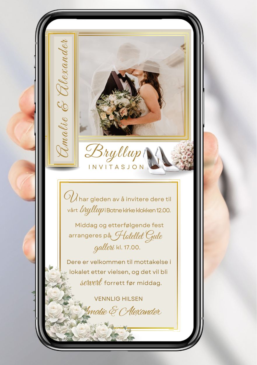 Bryllup invitasjon gullramme – luksuriøs design til mobil