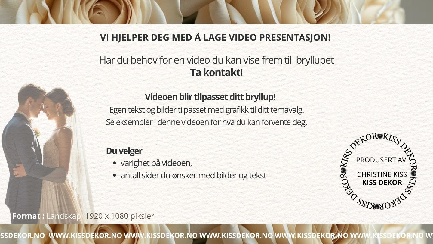 Video-presentasjon bryllupsjubileum romantisk med musikk - personlig design med ferdig tekstforslag - KISS DEKOR