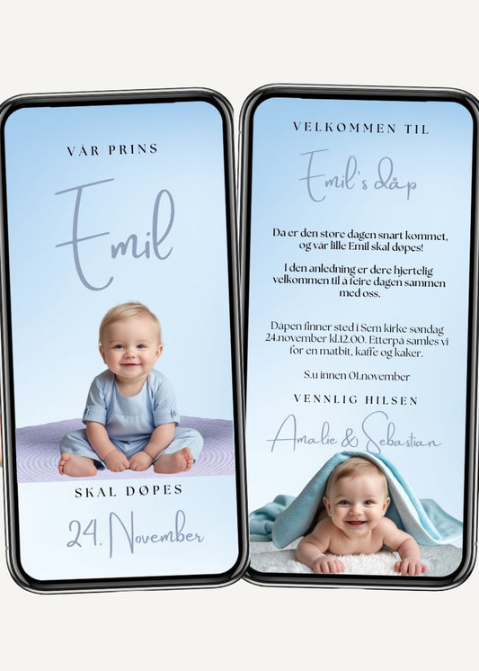 Navnefest og dåp invitasjoner – klassisk design til mobil
