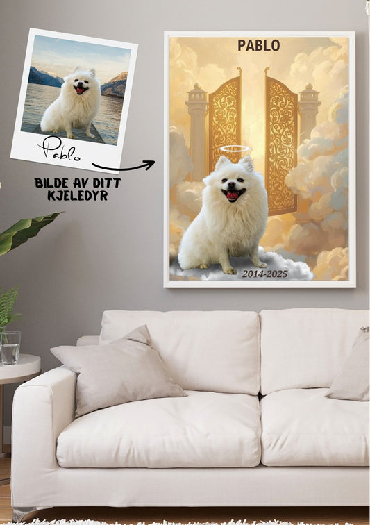 Minneportrett av kjæledyr - Til minne om Pablo med personlig skilt fra KISS DEKOR