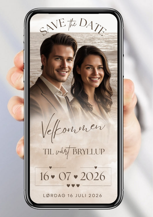 Save the Date beige lykke - personlig og elegant. Ferdig tekstforslag - KISS DEKOR