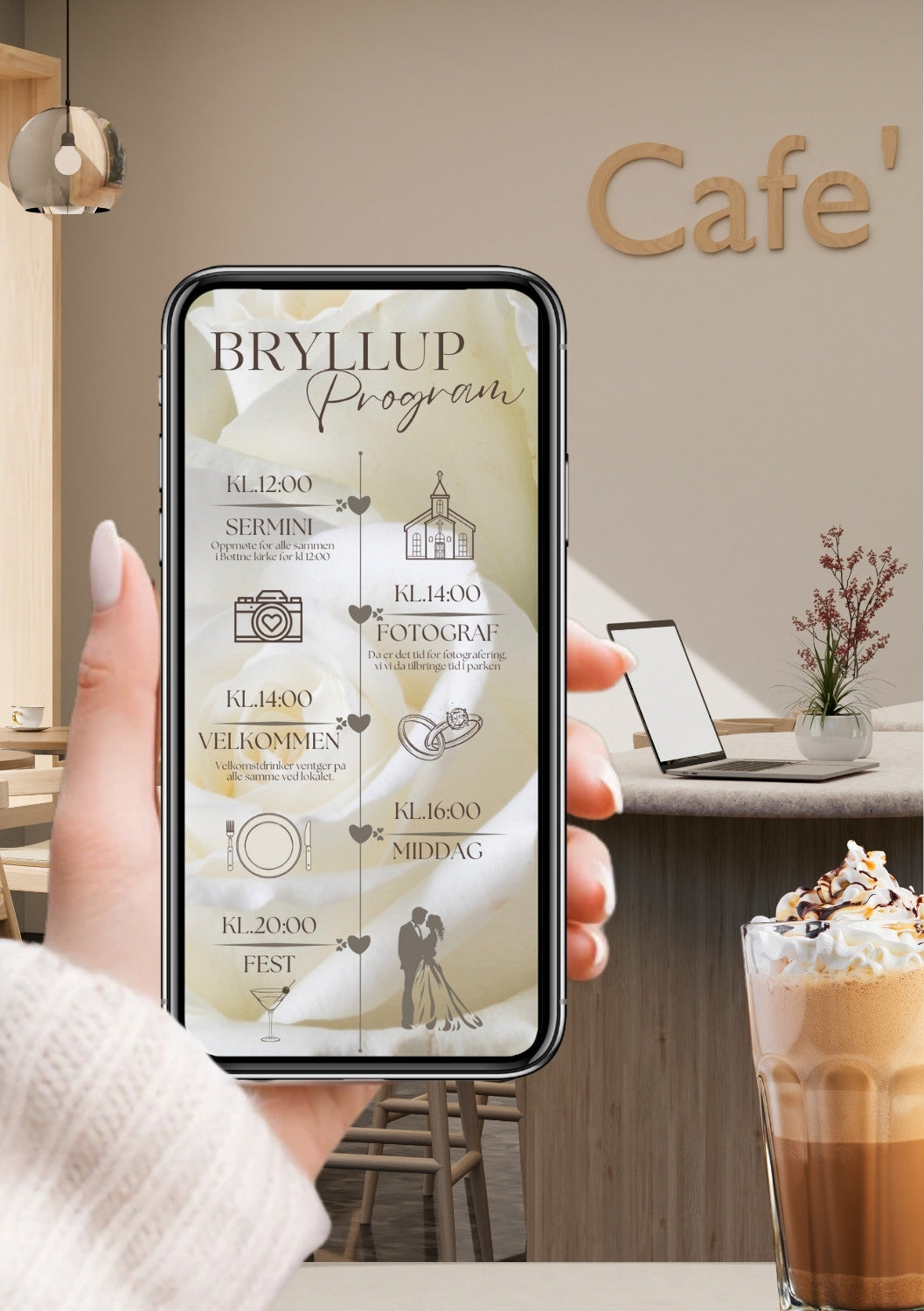 Bryllupsvideo invitasjon 7 sider med musikk - personlig design med ferdig tekstforslag - KISS DEKOR