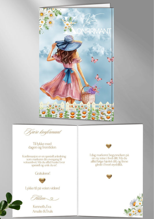 Konfirmasjonsgratulasjon romantisk - personlig design med ferdig tekstforslag - KISS DEKOR