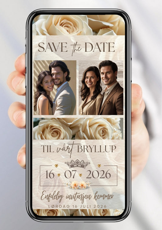 Save the Date rose 2 bilder - personlig og elegant. Ferdig tekstforslag - KISS DEKOR