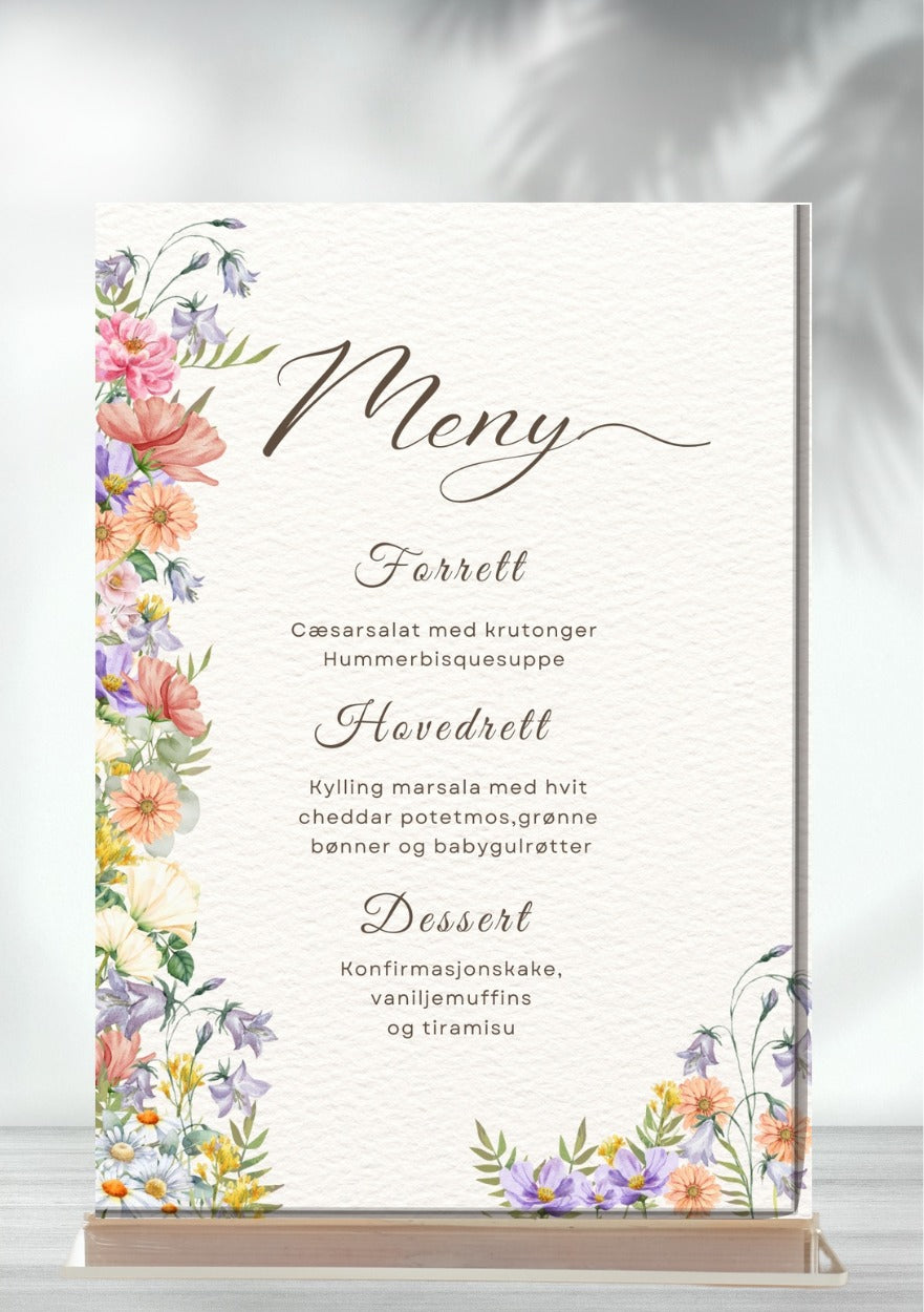 Meny til arrangement elegant - personlig og elegant design - KISS DEKOR