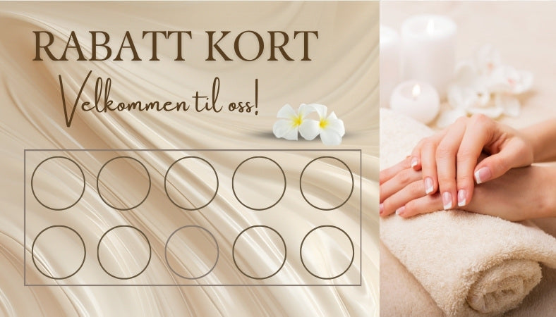 Utskrivbare rabattkort med tilpasset design og tekst