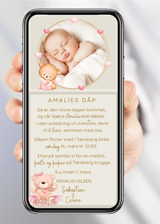 Dåpsinvitasjon beige elegant – stilfullt design til mobil