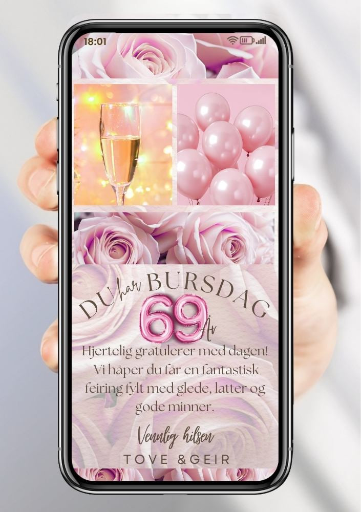 Gratulasjonskort – rosa design til bursdag