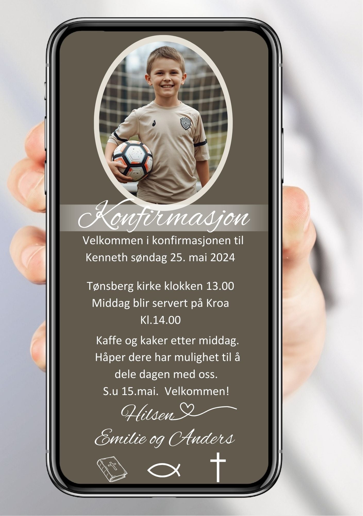 Konfirmasjonsinvitasjon rustikk - personlig design med ferdig tekstforslag - KISS DEKOR
