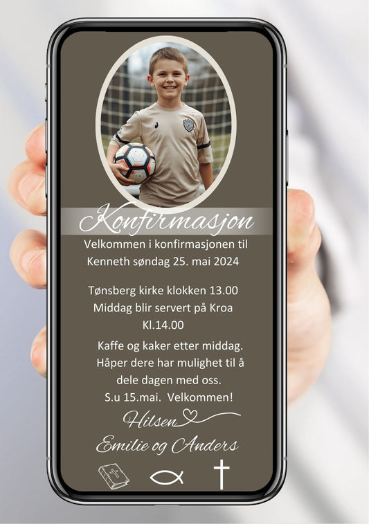 Konfirmasjonsinvitasjon rustikk - personlig design med ferdig tekstforslag - KISS DEKOR