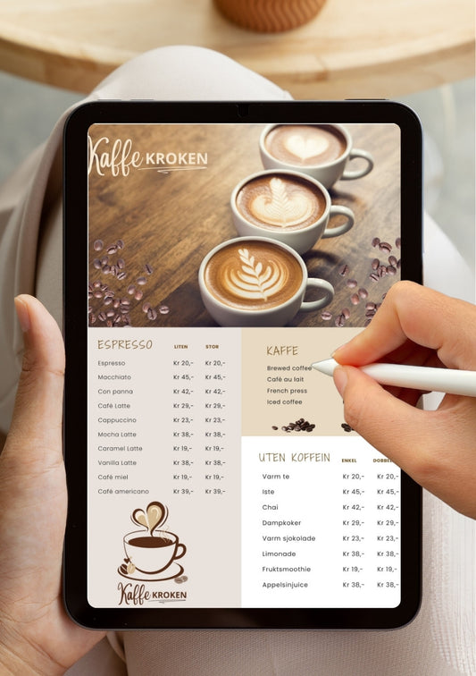 Prisliste kafé – minimalistisk meny for kaffebar