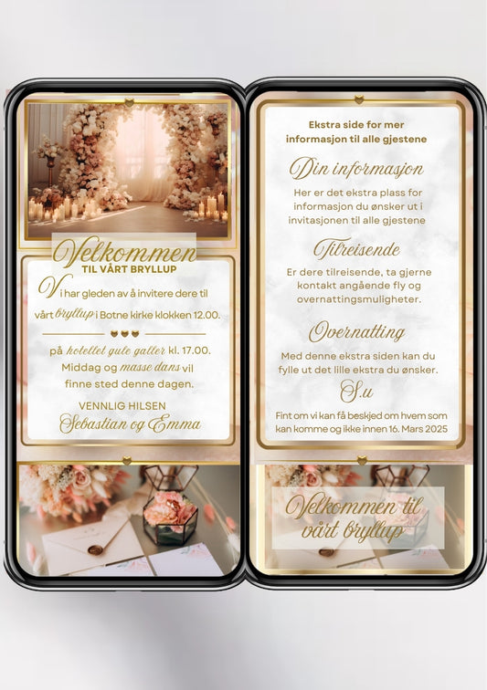 Bryllupsinvitasjon 2 sider varm glød