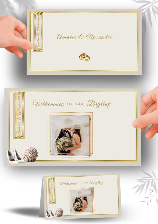 Utskrivbart bordkort bryllup med moderne design og tilpasset tekst