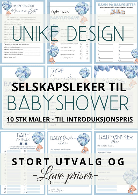 Babyshower leker og minneplakater med personlig design fra KISS DEKOR