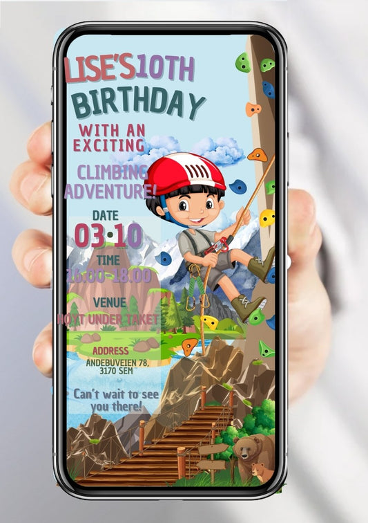 Klatre bursdagsinvitasjon – aktivt tema for barn